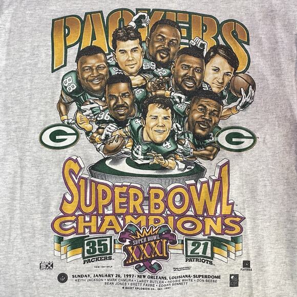 Vintage 1997 Green Bay Packers Super Bowl XXXI Champions T-shirt Men’s L Gray - Picture 2 of 7